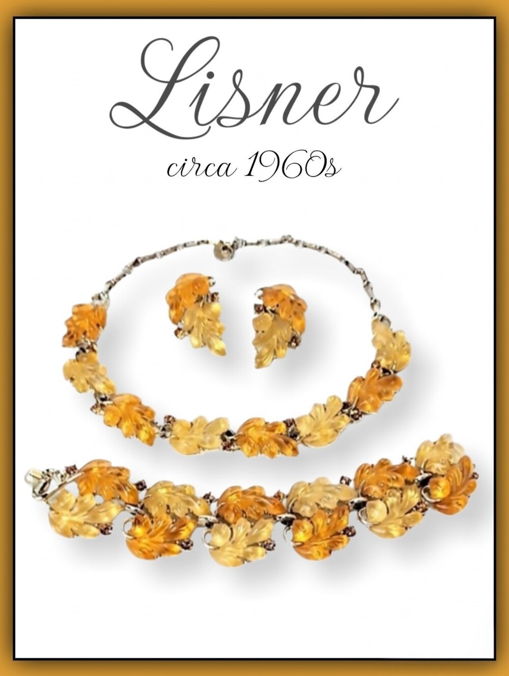 Vintage Lisner Jelly Lucite Thermoset Maple Leaf Parure Fall Colors **MINT!